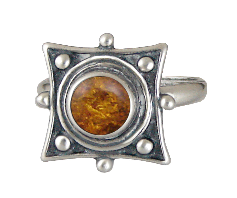 Sterling Silver Art Deco Style Gemstone Ring With Amber Size 9